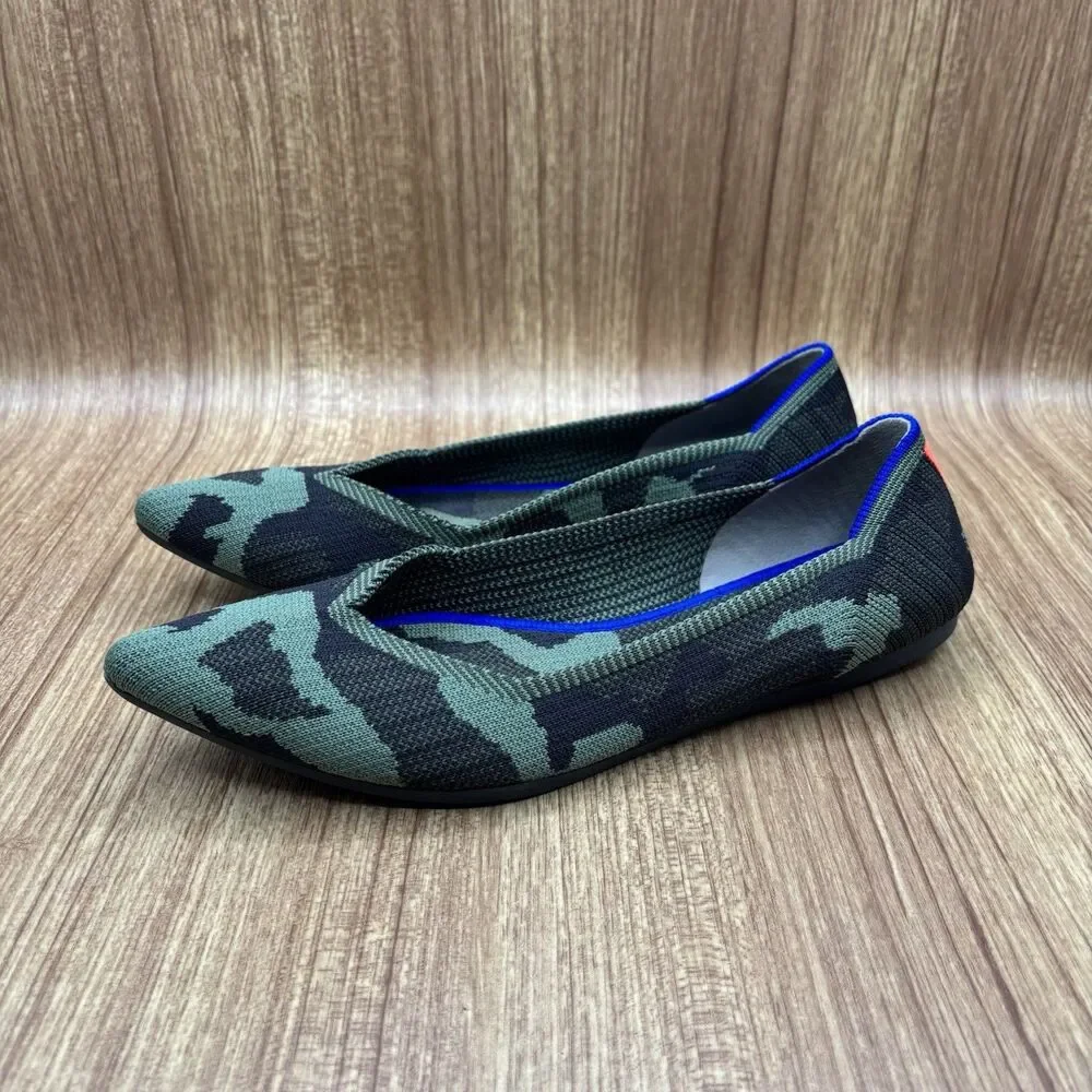 Rothy's The‎ Point Ballet Pointed Flats Womens Size 8.5 Olive Camo Knit Slip On